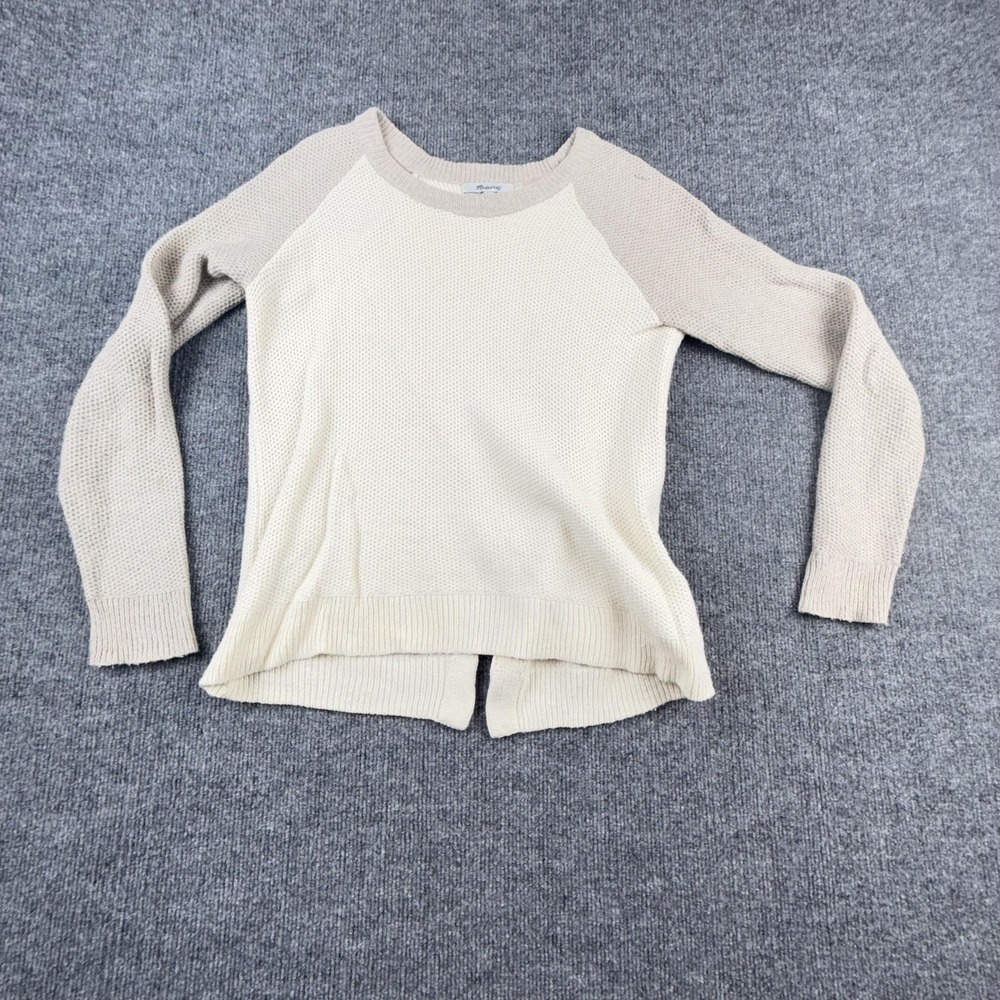 Madewell Sweater Womens XS White Waffle Knit Raglan Pullover Split Hem
